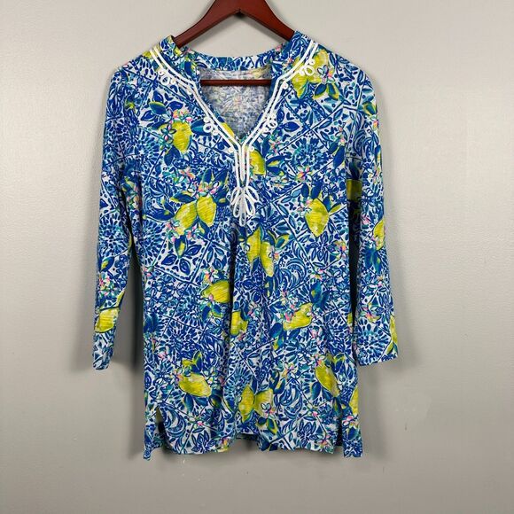 Lilly Pulitzer Tops - Lilly Pulitzer Medium Kaia Knit Tunic Top Zest For Life Lemons Blouse